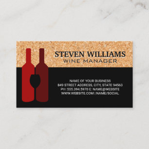 Wine Bottles and Glass   Cork Background Business Card