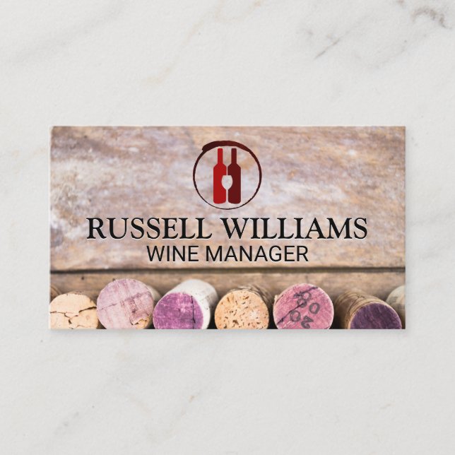 Wine Bottles and Glass | Corks on Table  Business Card (Front)