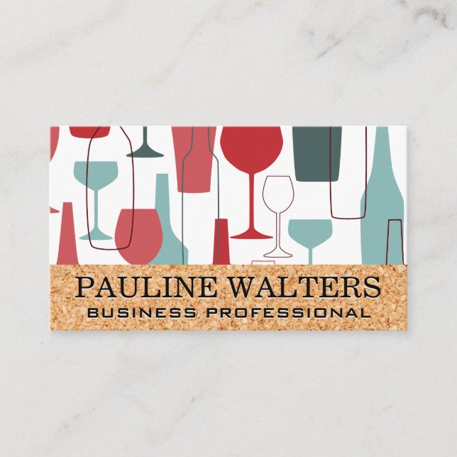 Wine Bottles and Glasses Pattern Business Card (Front)