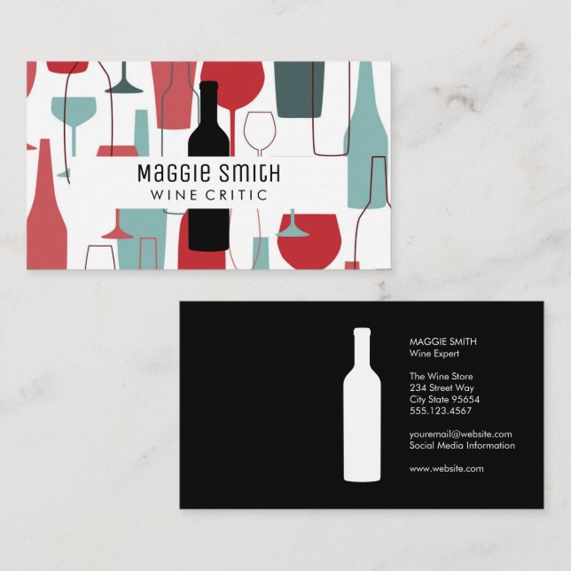 Wine Bottles and Glassware Pattern Business Card (Front/Back)