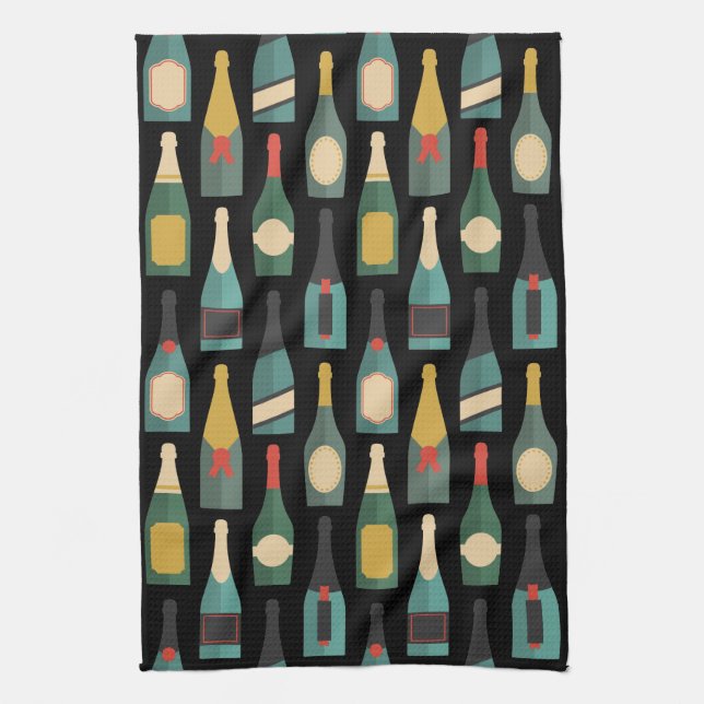 Wine Bottles Black Tea Towel (Vertical)