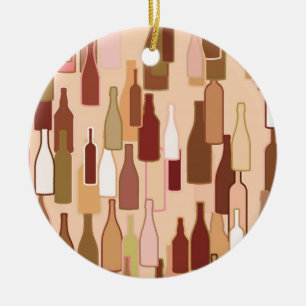 Wine bottles, earth colours, light coral backgroun ceramic tree decoration