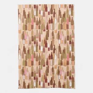 Wine bottles, earth colours, light coral tea towel