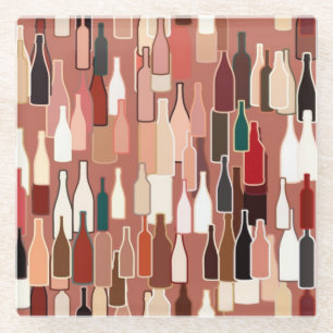 Wine bottles, earth colours, terra cotta backgroun glass coaster