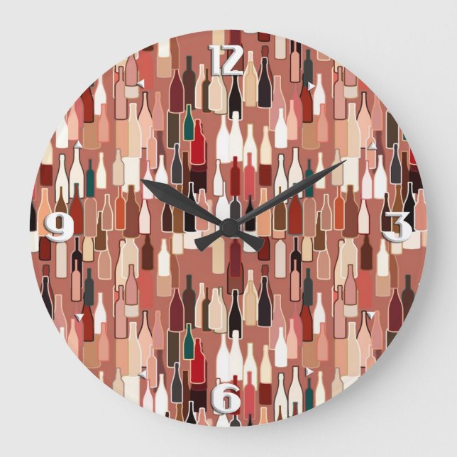 Wine bottles, earth colours, terra cotta backgroun large clock (Front)