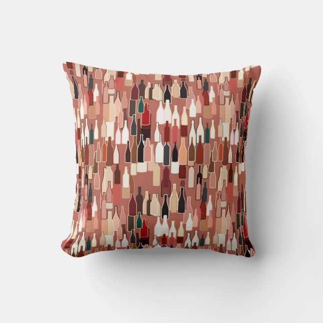 Wine bottles, earth colours, terra cotta cushion (Front)