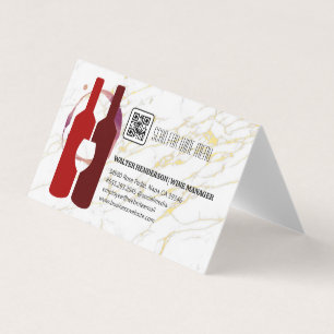 Wine Bottles Glass Red   Gold Marble Business Card