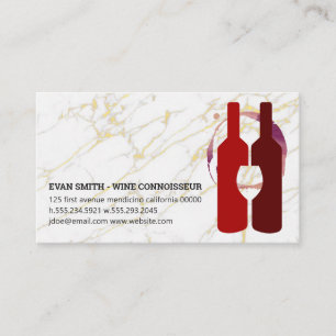 Wine Bottles Glass Red   Gold Marble Business Card
