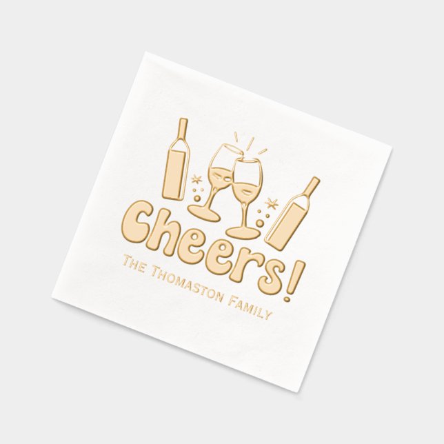 *Wine Bottles Glasses Cheers Family / Company Name Foil Napkins (Left)