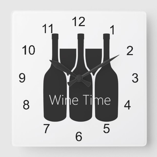 Wine Bottles Glasses "Wine Time" Design Wall Clock (Front)