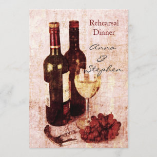 Wine bottles, grapes, corkscrew and glass invitation