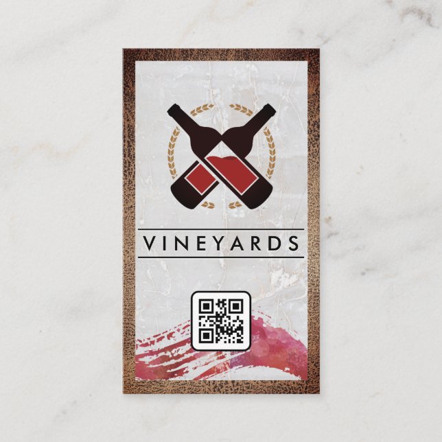 Wine Bottles Logo | Marble | QR Code Business Card (Front)