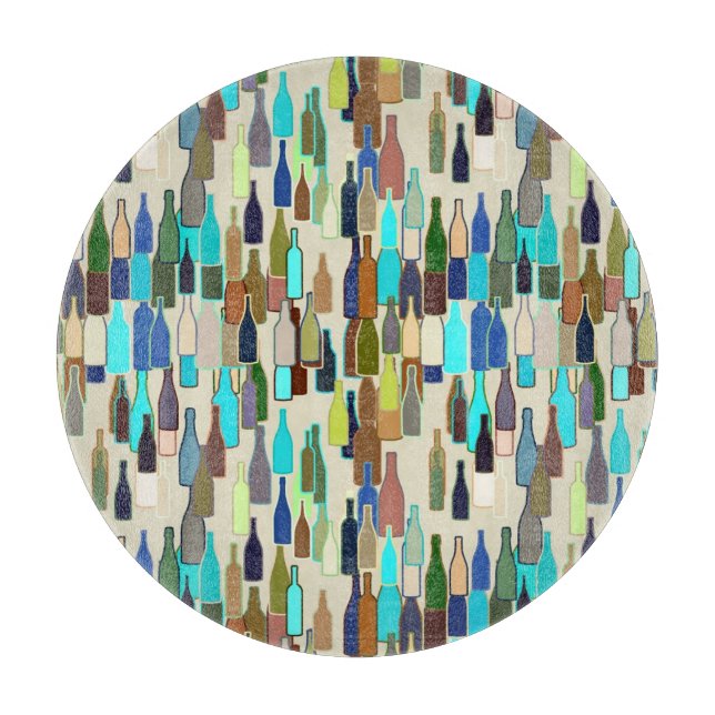 Wine bottles, multi colour, beige background cutting board (Front)