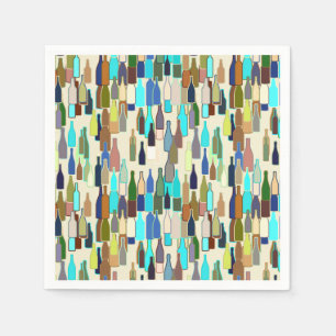Wine bottles, multi colour, beige background napkin