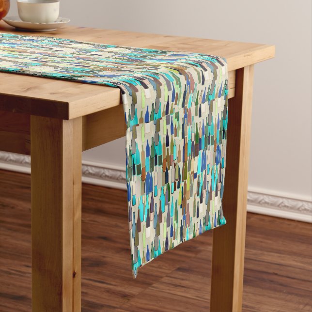 Wine bottles, Multi Colour, Beige Background Short Table Runner (In Situ)