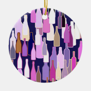 Wine bottles, multi colour, dark blue background ceramic tree decoration