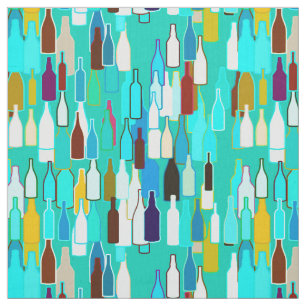 Wine bottles, multi colours, turquoise background fabric