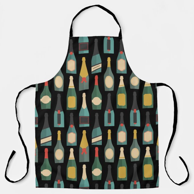 Wine Bottles Personalise Black Apron (Front)
