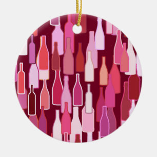 Wine bottles, shades of plum, burgundy background ceramic tree decoration