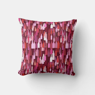 Wine bottles, shades of plum, burgundy background cushion