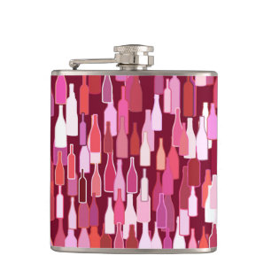 Wine bottles, shades of plum, burgundy background hip flask