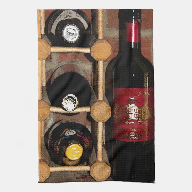 Wine Bottles Tea Towel (Vertical)