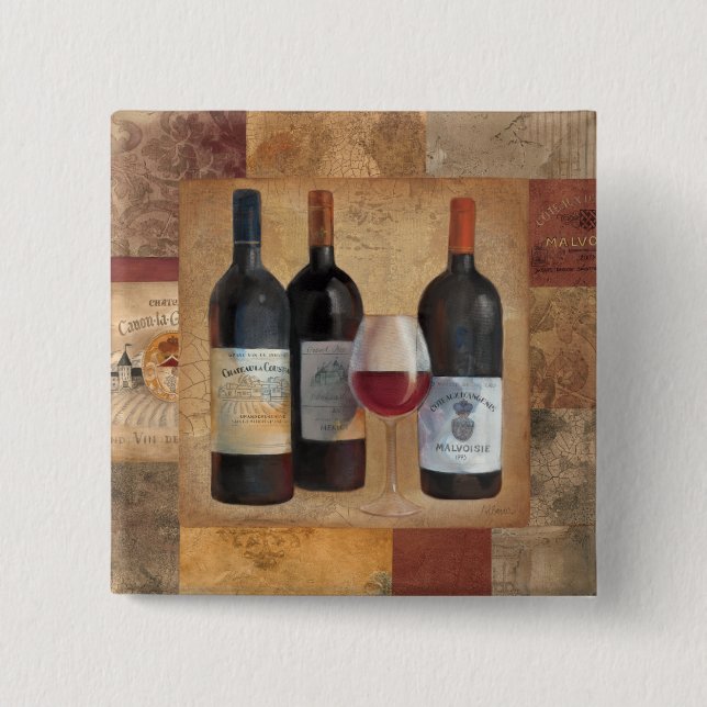 Wine Bottles with Glass 15 Cm Square Badge (Front)