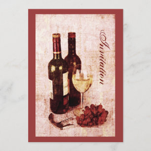 Wine bottles with grapes invitation