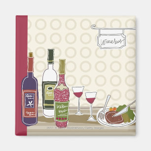 Wine bottles with wineglasses on table magnet
