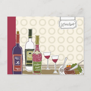 Wine bottles with wineglasses on table postcard