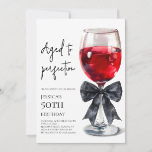 Wine Bow Aged to Perfection 50th Birthday Party Invitation