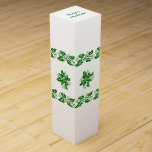 Wine Box - Green Holly Branches<br><div class="desc">Two ribbons of green holly branches with berries,  wrap around all sides of the box. Between is a cluster of leaves centred on each side. On top is text "Happy Holidays".</div>