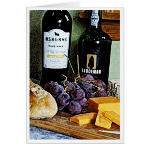 Wine Bread Cheese and Grapes Still Life