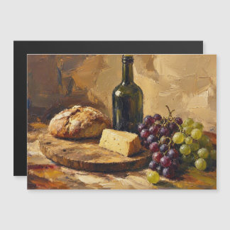 Wine Bread Cheese Grapes Abstract art painting