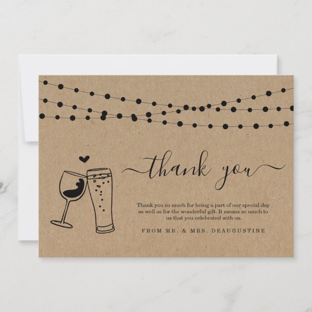 Wine & Brews Beer Toast & String Lights Thank You Card (Front)