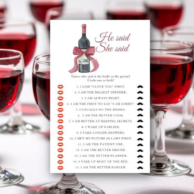 Wine Bridal shower He said she said game (Creator Uploaded)