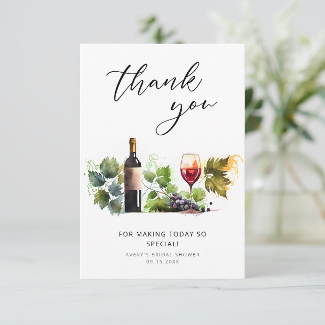 Wine Bridal Shower Themed Thank You Card (Standing Front)