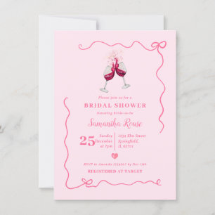 Wine Bridal Shower Valentine Handdrawn with Bow Invitation
