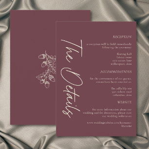 Wine Burgundy Minimalist Leaf Acorn Fall Wedding Enclosure Card