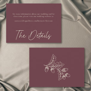 Wine Burgundy Minimalist Leaf Acorn Fall Wedding Enclosure Card