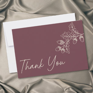 Wine Burgundy Minimalist Leaf Acorn Fall Wedding Thank You Card