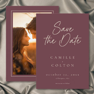 Wine Burgundy Minimalist Wedding Photo Save The Date