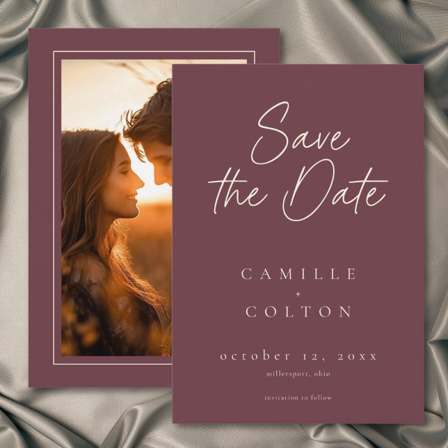 Wine Burgundy Minimalist Wedding Photo Save The Date (Wine Burgundy Minimalist Wedding Photo Save The Date)