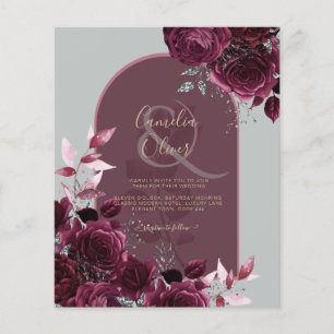 Wine Burgundy Roses Gold Text Wedding INVITE