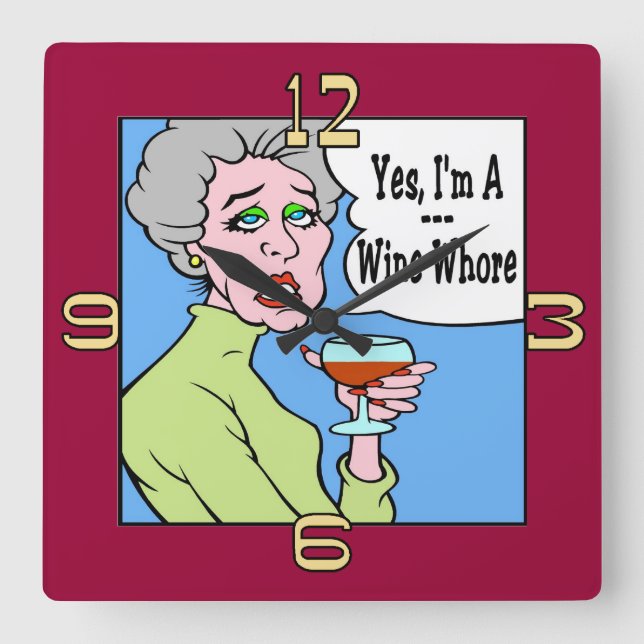 Wine  Cartoon Square Wall Clock (Front)