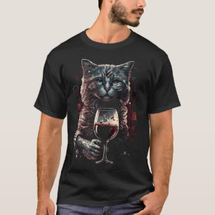 Wine Cat Glass of Wine Drinking Party Wine Tasting T-Shirt