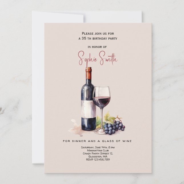 Wine celebration birthday party  invitation (Front)