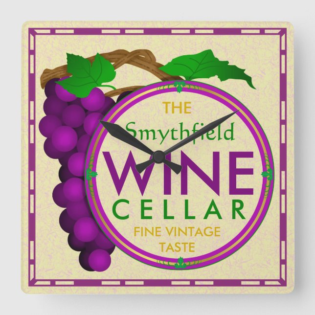 Wine Cellar Grapes Personalised Create Your Own Square Wall Clock (Front)