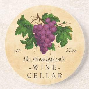 Wine Cellar with Grapes Vintage Personalised Name Coaster