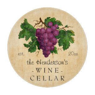 Wine Cellar with Grapes Vintage Personalised Name Cutting Board
